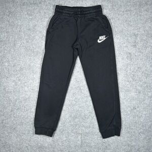 Nike Sweatpants Youth Size Medium‎ Black White Logo Side Swoosh Fleece Lined